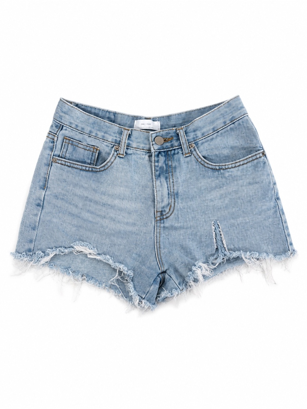 Oak + Fort Light Wash Distressed Denim Shorts – Size Small